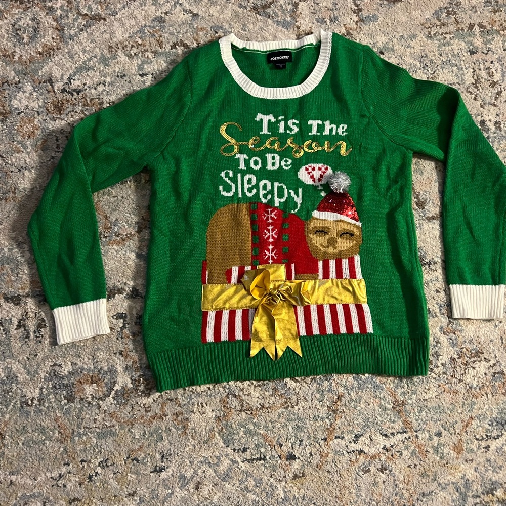 Joe Boxer Womens Green Ugly Christmas Sweater Tis the Season to be Sleepy L